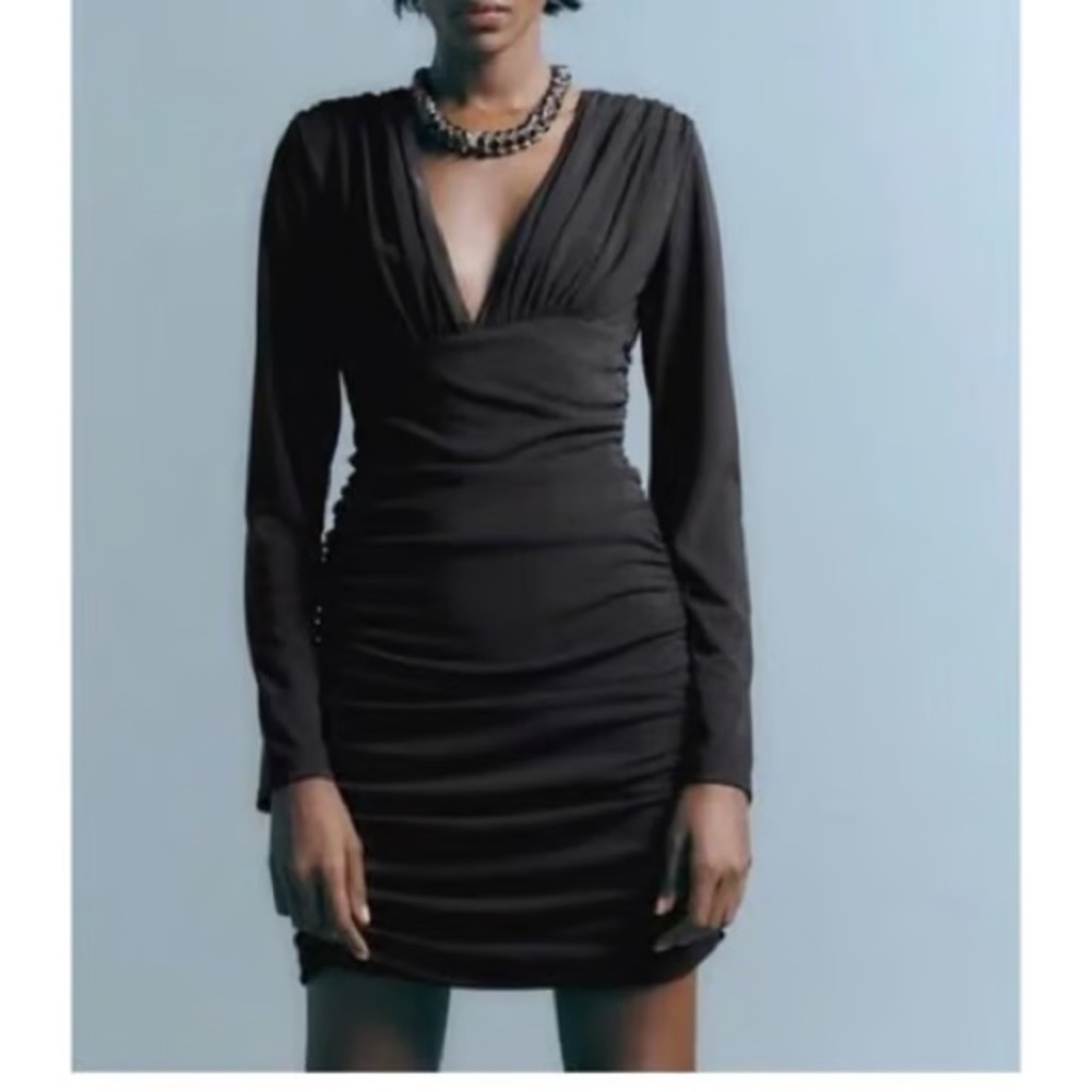NWOT Zara Bodycon Mini Black Ruched Dress sz M